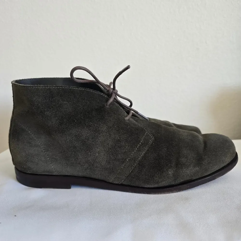 Velasca Mens Dark Green Suede Leather Ankle Boots Sz-45 US 12 Handmade in Italy